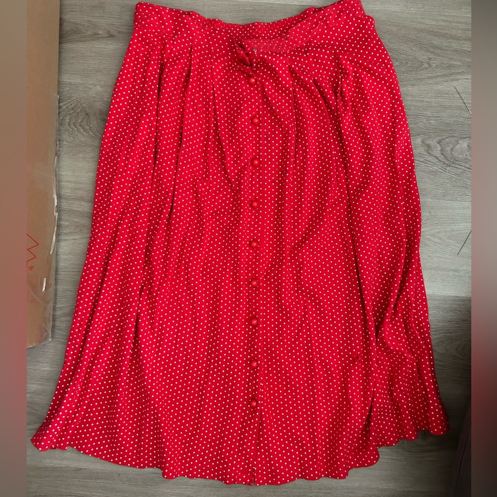 Vintage Marisa Christina Red Polka Dot Button-Front A-Line Skirt